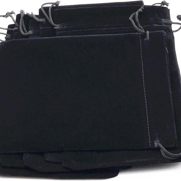 6pcs 7" X 5" Velvet Cloth Jewelry Pouches/Drawstring Bags Black - Picture 2 of 5